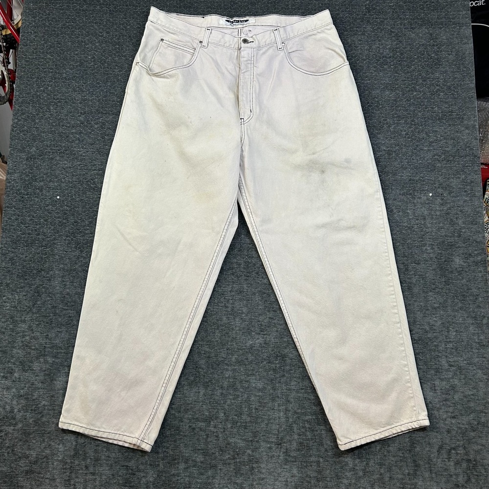 Anchor Blue Jeans Men 39X30 Off White Good Baggy Relaxed Fit Vintage 90s Stitch
